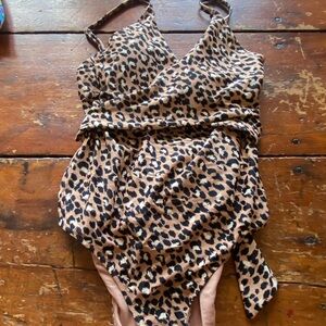 aerie Leopard Print One-Piece Swimsuit - Tan & Black